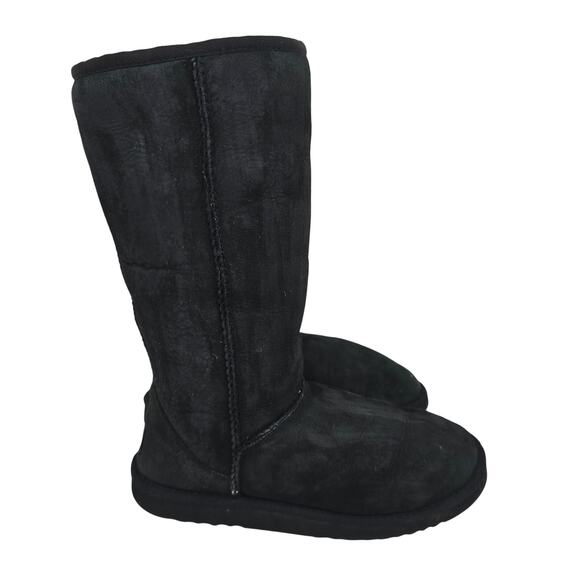 UGG Women’s Suede Leather Classic Tall Booties Black 6 - Picture 1 of 9